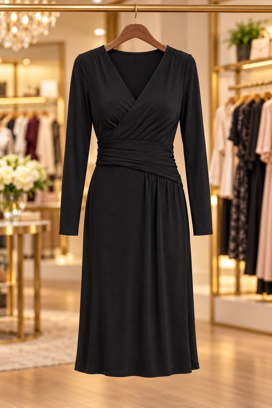 Lauren Ralph Lauren Black Label Long Sleeve Surplice Faux Wrap Dress Size 6 Chic